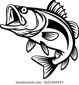 Silhueta Agressiva Salto Bass Fish Vetor Ilustração