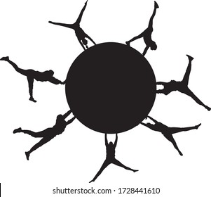 Silhouette of agile young man doing a handstand.