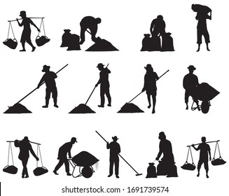 silhouette agriculturist work with salt cartoon shape vector design