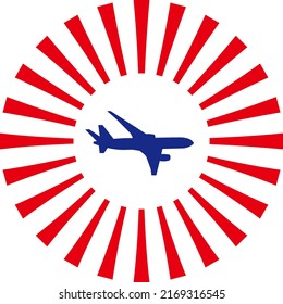 The silhouette of the airplane is drawn in the center. Red lines radiate around it.