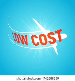 Silhouette of airplane flying in the sky and leaves a trail. Services of low cost travel isolated vector illustration