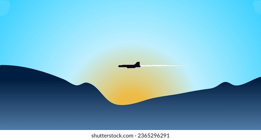 Silhouette of airplane or jet flying in the sky. Vector illustration.
