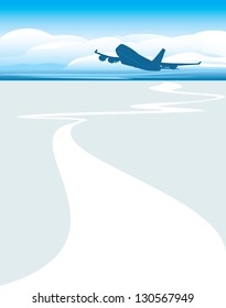 Silhouette of an airplane on the cloudscape background. Vector