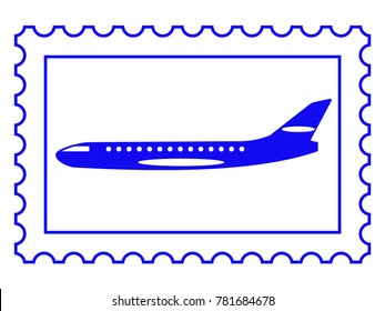 Silhouette airplane on postage stamp illustration