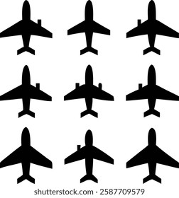 Silhouette Airplane Pattern - Black and White Aircraft Icons for Design and Decoration