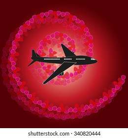 Silhouette of an airplane/rose petals