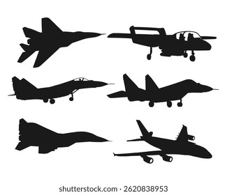 silhouette Airplanes in black color flat design