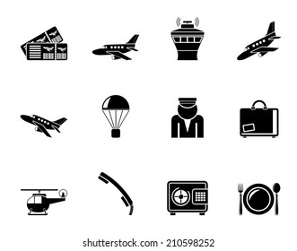 Silhouette Airport and travel icons - vector icon set