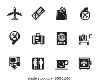Silhouette airport, travel and transportation icons 1 - vector icon set