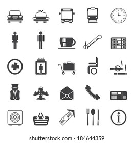 Silhouette Airport, travel and transportation vector icon set