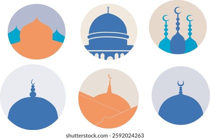 Silhouette of Al-Aqsa Mosque with its iconic dome in a retro style, featuring bold lines and vintage aesthetics. Perfect for Islamic designs, logos, or graphic elements with a nostalgic and spiritual 