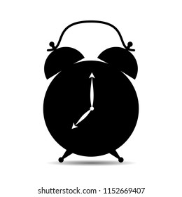 Silhouette alarm clock with arrows, object on white background, vector