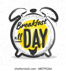 Silhouette Of An Alarm Clock With Lettering - Breakfast All Day