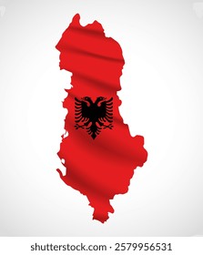 Silhouette of Albania map filled with the Albanian flag design, symbolizing national pride, cultural heritage, and geographic identity