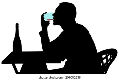 Silhouette of alcoholic drunk man, vector