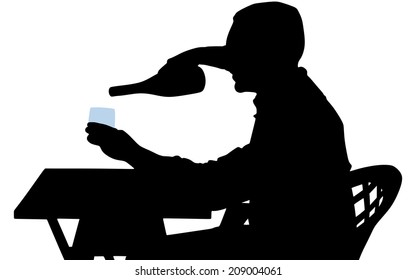 Silhouette of alcoholic drunk man, vector