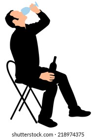 Silhouette of alcoholic drunk man, vector 