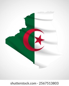 Silhouette of Algeria map filled with the Algerian flag design, symbolizing national pride, cultural heritage, and geographic identity.  
