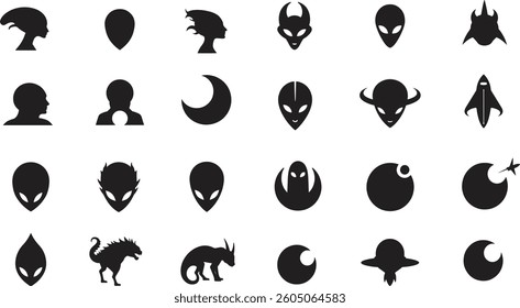 Silhouette Alien Icons Set Collection