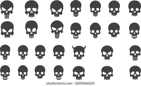 Silhouette Alien Skull Icons Set Collection