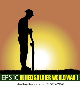 Silhouette Of Allied Soldier Of World War 1.  British, American, Australian... 1914 - 1918. Original Digital Illustration.