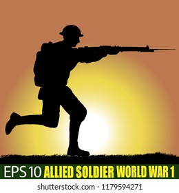 Silhouette Of Allied Soldier Of World War 1.  British, American, Australian... 1914 - 1918. Original Digital Illustration.