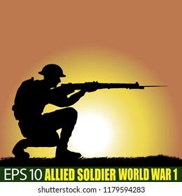 Silhouette Of Allied Soldier Of World War 1.  British, American, Australian... 1914 - 1918. Original Digital Illustration.