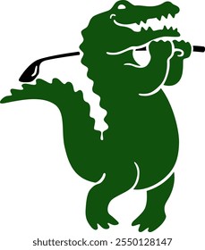 Silhouette of Alligator Playing Golf