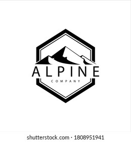 Montaña Alpina De Silhouette Aislada Con Diseño De Logotipo Vector Hexagon 