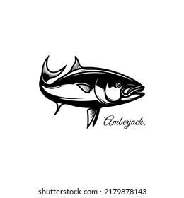 Silhouette Amberjack fish logo icon. Isolated on black and white.