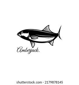 Silhouette Amberjack fish logo icon. Isolated on black and white.