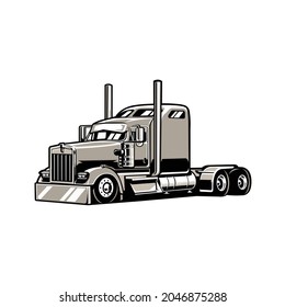 Silhouette of American 18 Wheeler Semi Truck Grey Color Vector Isolated in White Background