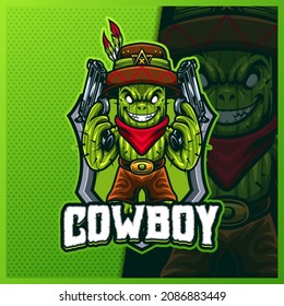 Silhouette American Cowboy Western Bandit Shooter Mascot Esport Logo Design Illustrations Vector Template, Samurai Logo For Team Game Streamer Illustration On Isolated Background