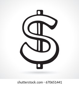 Silhouette of American dollar sign with one vertical line. Vector illustration. The symbol of world currencies. Design element for menus, showcases, wallpapers and interfaces