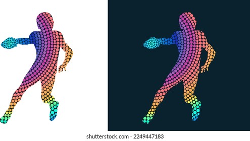 Silhouette of a American football player from colored dots. Abstract isolated vector image of a Gridiron football player.