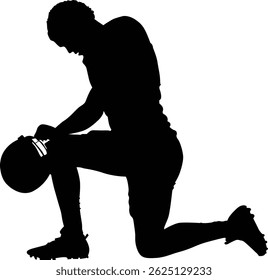 Silhouette of American football player in kneeling pose on white background