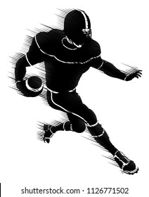 Silhouette American Football player running with the ball concept