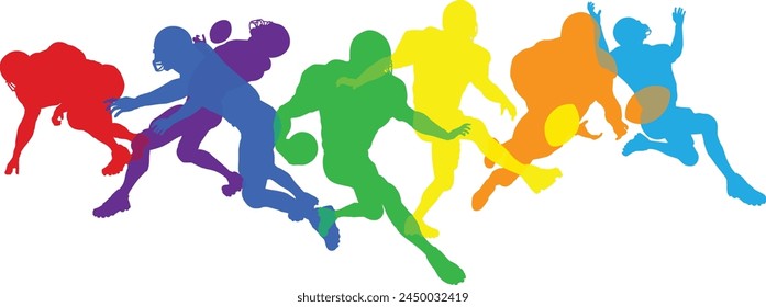 Silhouette American football player set. Active sports people healthy players fitness silhouettes concept.