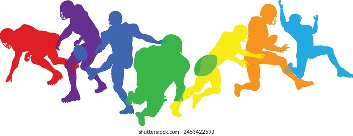 Silhouette American football player set. Active sports people healthy players fitness silhouettes concept.