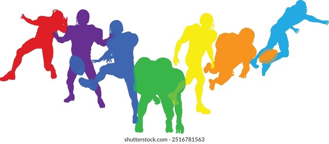 Silhouette American football player set. Active sports people healthy players fitness silhouettes concept.