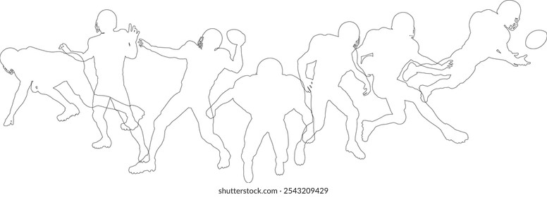 Silhouette American football player set. Active sports people healthy players fitness silhouettes concept.