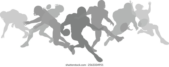 Silhouette American football player set. Active sports people healthy players fitness silhouettes concept.