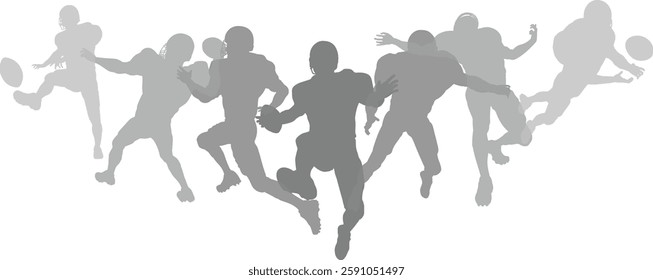 Silhouette American football player set. Active sports people healthy players fitness silhouettes concept.