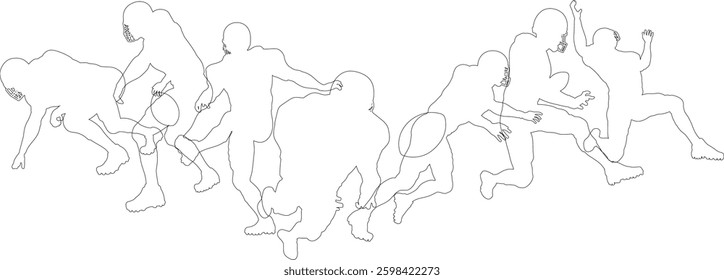 Silhouette American football player set. Active sports people healthy players fitness silhouettes concept.