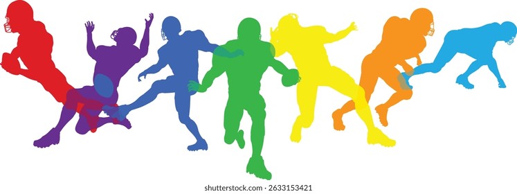 Silhouette American football player set. Active sports people healthy players fitness silhouettes concept.