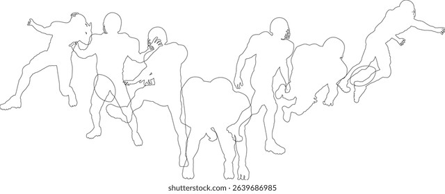 Silhouette American football player set. Active sports people healthy players fitness silhouettes concept.