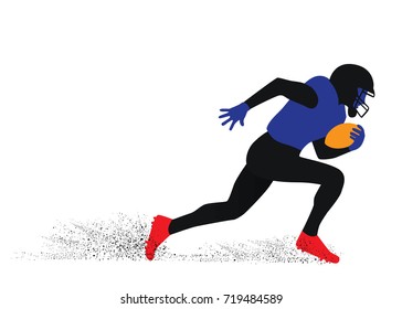 Silhouette of American football player try to running fast with the ball for touchdown.