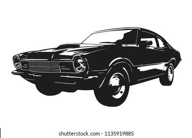 Silhouette of american muscle car, early 1970s, Vector illustration.