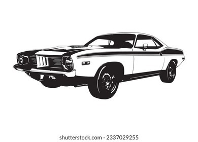 Silhouette of an american muscle car from the early 1970s vector illsutration