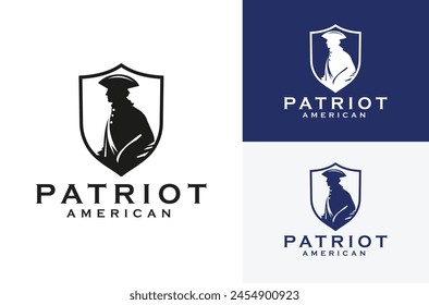 Silhouette des amerikanischen Patriot Soldier in der Verteidigung Schild Form Symbol Design Klassische Illustration Design